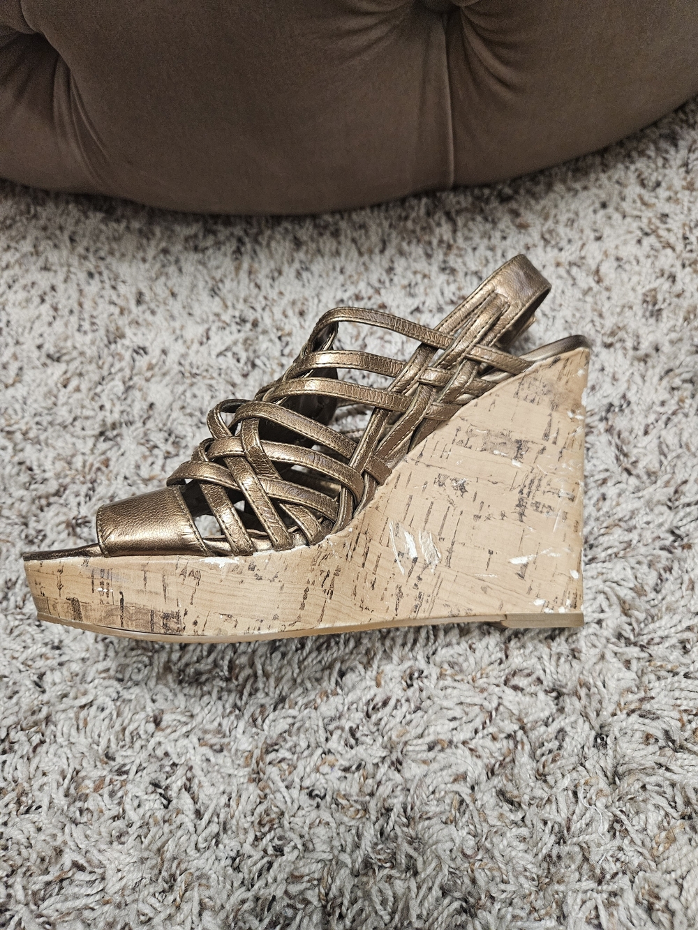 Bronze Woven Cork Wedge Sandals - Women - Picture 9 of 15